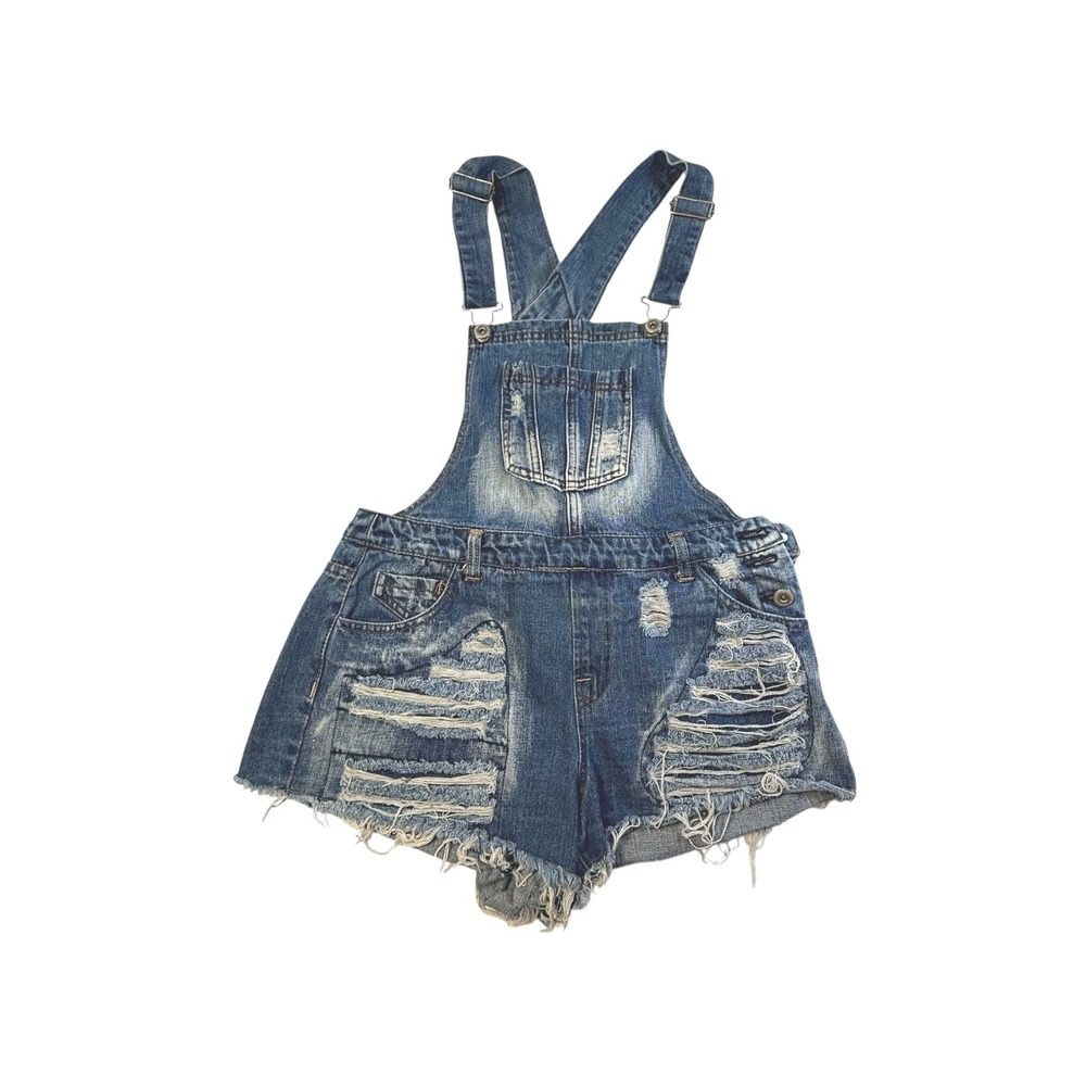 HWY Jeans Denim Overalls Distressed Ripped Raw Hem Shorts Size 7